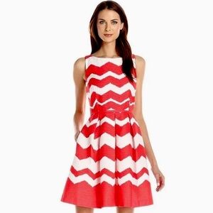 Just Taylor Chevron Print Coral & White Fit & Flare A-Line Dress Size 6